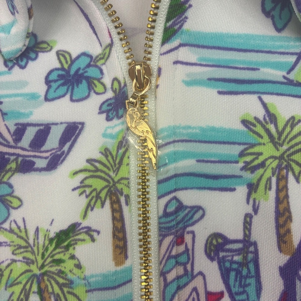 NWT Cappagallo Shift Dress Womens Medium White Multi Tropical Beach Zip Neck - Picture 5 of 12